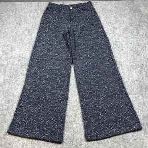 H&M Pants Womens Small Blue Tweed Wide Leg Cropped Dress Trousers Work Office